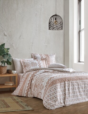 Lenjerie de pat dubla (DE), L'essentiel Maison, Ligya, Maro / Bej / Alb