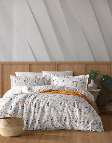 Lenjerie de pat dubla Super King (EU) (IT), L'essentiel Maison, May, Albastru închis / Maro / Galben