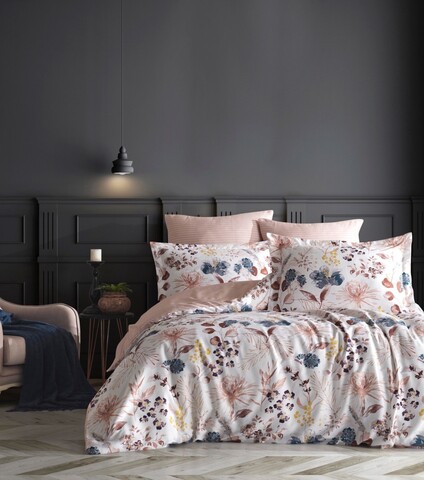 Lenjerie de pat dubla Super King (FR), L'essentiel Maison, Lily, Alb / Somon / Galben / Roz
