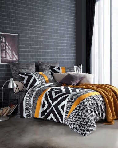 Lenjerie de pat dubla Super King (EU) (IT), 3 piese, L'essentiel Maison, Gordion, Maro/Alb