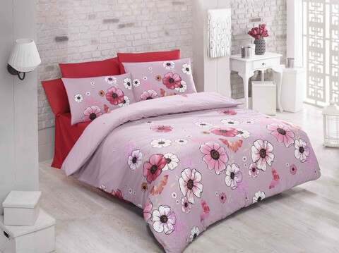 Lenjerie de pat dubla (ES), L'essentiel Maison, Fly Fleur, Roz / Roșu / Alb / Maro