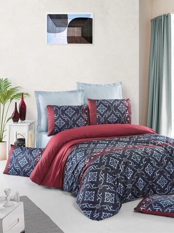 Lenjerie de pat pentru o persoana Single XXL (DE), L'essentiel Maison, Leena, Roșu / Negru / Albastru deschis