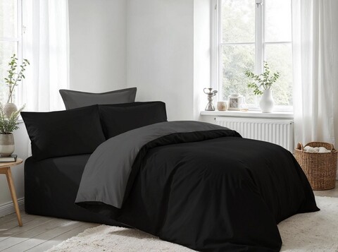 Lenjerie de pat dubla (FR), L'essentiel Maison, Black, Antracit, Negru / Antracit