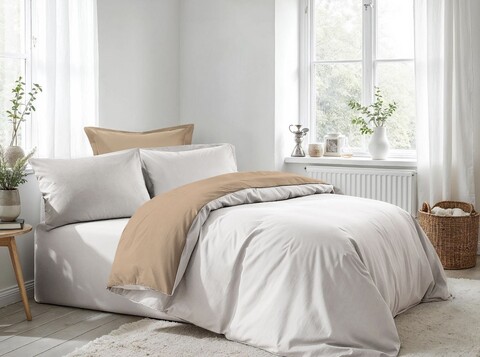 Lenjerie de pat dubla King (FR), L'essentiel Maison, White, Bej, Alb / Bej
