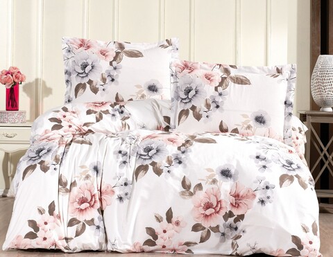 Lenjerie de pat pentru o persoana Single XXL (DE), L'essentiel Maison, Flower, Alb / Maro / Roz deschis / Mov deschis