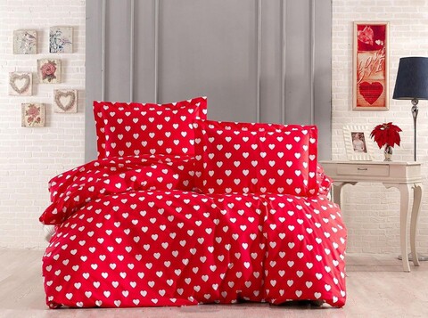 Lenjerie de pat pentru o persoana Single XXL (DE), L'essentiel Maison, Kalpler, Alb/Rosu