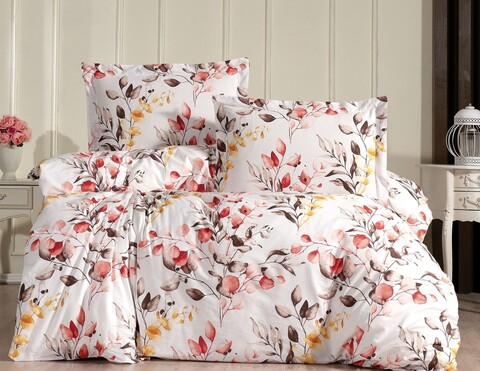 Lenjerie de pat pentru o persoana Single XXL (DE), L'essentiel Maison, Leavy, Alb / Maro / Galben / Roșu / Gri