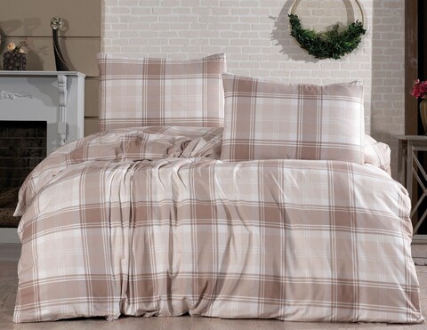 Lenjerie de pat pentru o persoana Single XXL (DE), L'essentiel Maison, Square, Alb / Bej / Maro / Maro deschis