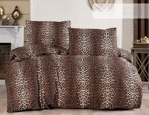 Lenjerie de pat dubla King (FR), L'essentiel Maison, Leopard, Maro / Crem / Negru