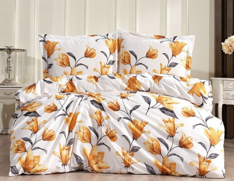 Lenjerie de pat dubla Super King (FR), L'essentiel Maison, Crocus, Alb / Galben / Negru