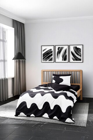 Lenjerie de pat pentru o persoana Single XXL (DE), L'essentiel Maison, Flow, Negru