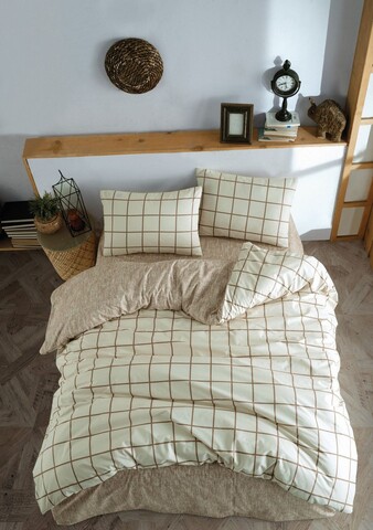 Lenjerie de pat pentru o persoana (FR), L'essentiel Maison, Kare, Crem