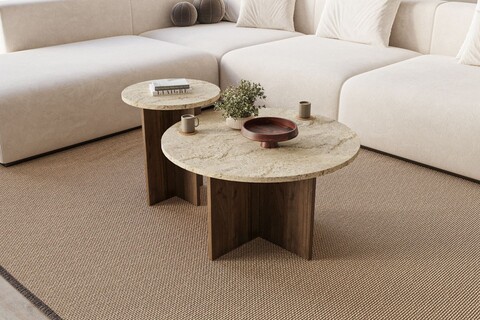 Set masute de cafea, Hanah Home, Private, Travertin / Nuc