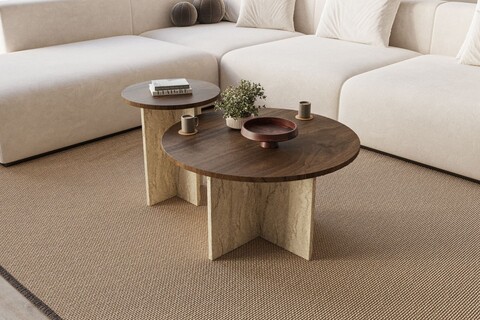 Set masute de cafea, Hanah Home, Private, Nuc / Travertin