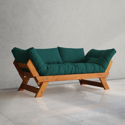 Canapea de gradina cu 2 locuri, Hanah Home, CPT8103-210, Teak / Verde petrol / 