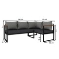 Canapea de colț de grădină, Hanah Home, CPT5515-190, 190x75x130 cm, Gri/Antracit