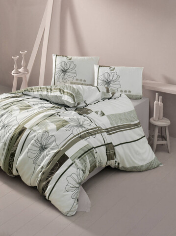 Lenjerie de pat dubla Super King (US) (ES), L'essentiel Maison, Elif, Alb / Maro / Bej