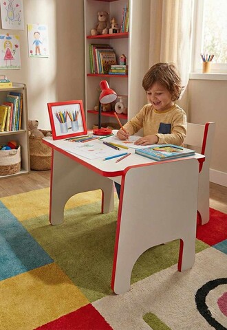 Set masa si scaun pentru copii, Hanah Home, Artmtktbchrset, Rosu/Alb