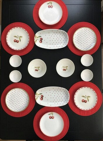 Set de mic dejun, Hermia, 126MBM1401,  Bol: 13 x 13 x 4 cm (2 bucăți), Alb / Roșu
