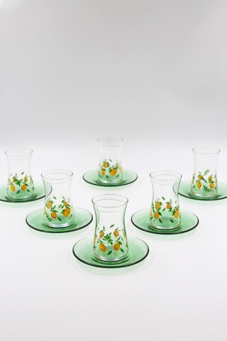 Set pahare pentru ceai, Hermia, 127RKL1200, Farfurie: 12,6 x 12,6 x 1,5 cm (6 bucăți), Transparent / Verde