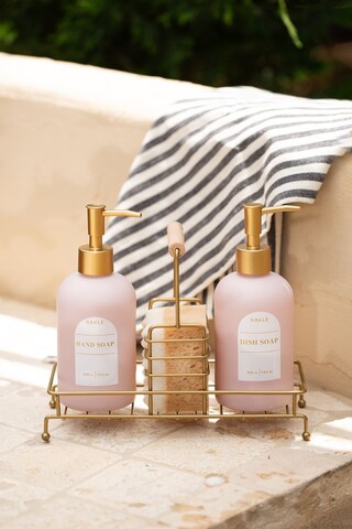 Set dozator de sapun, Hermia, 127RKL1425, Suport metalic (1 bucată), Roz