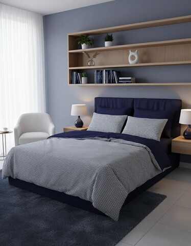 Lenjerie de pat pentru o persoana Single XXL (DE), L'essentiel Maison, Nifty Kombin, Albastru inchis