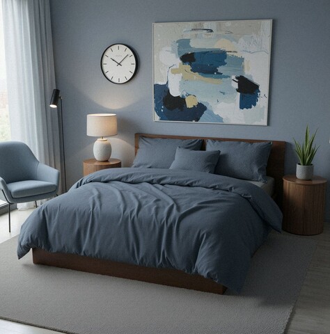 Lenjerie de pat pentru o persoana (FR), L'essentiel Maison, Nitsa Kombin, Albastru inchis