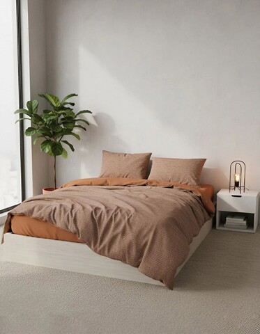 Lenjerie de pat pentru o persoana (FR), L'essentiel Maison, Oniks Kombin, Caramel / White