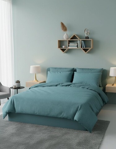 Lenjerie de pat dubla King (FR), L'essentiel Maison, Nesto Kombin, Petrol Green / White