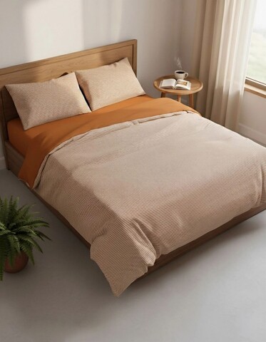 Lenjerie de pat dubla King (FR), L'essentiel Maison, Stark Kombin, Scorțișoară / Albastru închis