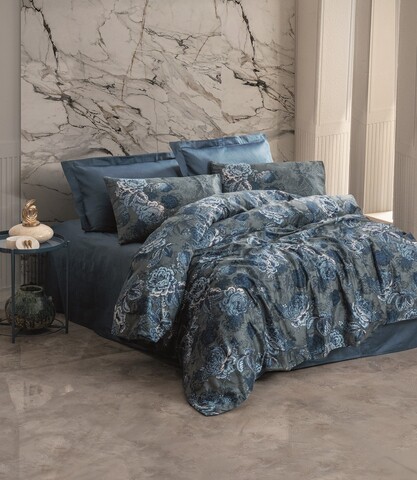 Lenjerie de pat dubla (DE), L'essentiel Maison, Liza, Albastru petrol