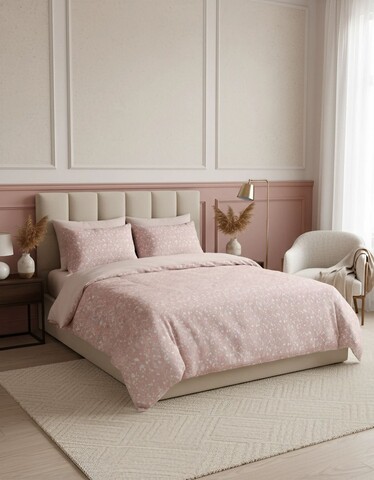 Lenjerie de pat dubla Super King (FR), L'essentiel Maison, Emma Kombin, Somon/Alb