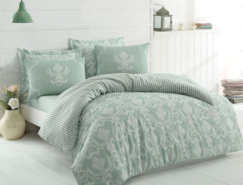 Lenjerie de pat dubla Super King (FR), 3 piese, L'essentiel Maison, Pure, Sea Green / White