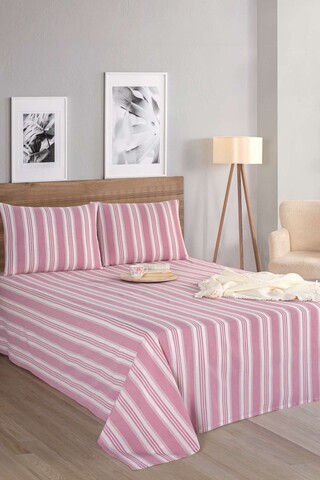 Set de pat dublu (cearceaf cu elastic si perne) 3 piese, L'essentiel Maison, Soft Line, Rosu claret