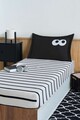 Set de pat pentru o persoana (cearceaf cu elastic si perna) 2 piese, L'essentiel Maison, Funny Cizgili, Negru