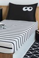 Set de pat pentru o persoana (cearceaf cu elastic si perna) 2 piese, L'essentiel Maison, Funny Cizgili, Negru