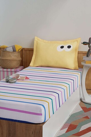 Set de pat pentru o persoana (cearceaf cu elastic si perna) 2 piese, L'essentiel Maison, Funny Cizgili, Galben