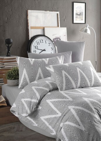 Lenjerie de pat pentru o persoana (EU) (IT), 2 piese, L'essentiel Maison, Olivia, Gri/Alb