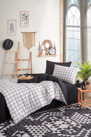 Lenjerie de pat pentru o persoana (EU) (IT), 2 piese, L'essentiel Maison, Artus, Alb/Negru