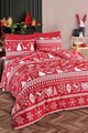 Lenjerie de pat dubla Super King (EU) (IT), 3 piese, L'essentiel Maison, Snowmas, Roșu Claret / Alb