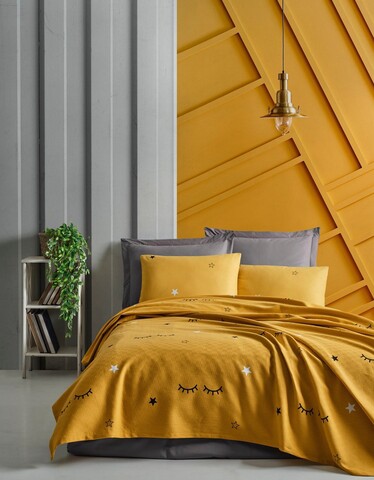 Set cuvertura pique dubla 3 piese, L'essentiel Maison, Dide v2, Galben