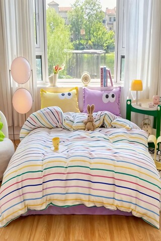 Lenjerie de pat dubla King (FR), 3 piese, L'essentiel Maison, Funny, Galben / Liliac