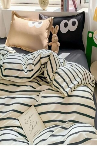 Lenjerie de pat dubla King (FR), 3 piese, L'essentiel Maison, Funny, Negru/Maro