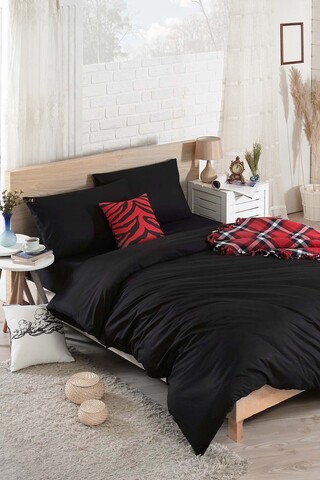 Lenjerie de pat dubla King (FR), 3 piese, L'essentiel Maison, Solid, Negru