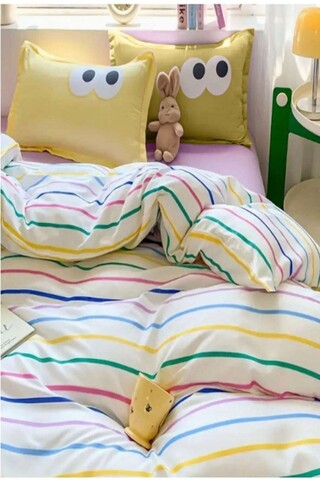 Lenjerie de pat dubla King (FR), 3 piese, L'essentiel Maison, Funny, Galben