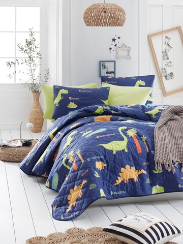 Set cuvertura matlasata dubla King (FR), 3 piese, L'essentiel Maison, Dinolar, Albastru inchis