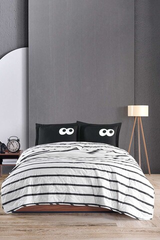 Set cuvertura de pat dubla 3 piese, L'essentiel Maison, Funny, Negru