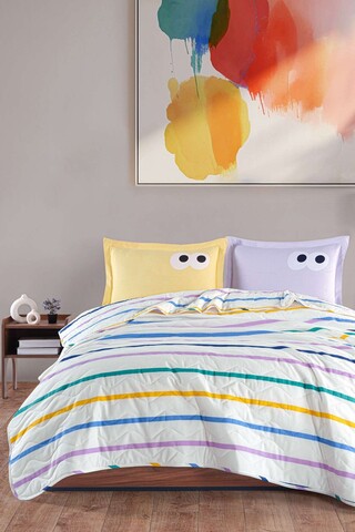 Set cuvertura de pat dubla 3 piese, L'essentiel Maison, Funny, Galben / Liliac