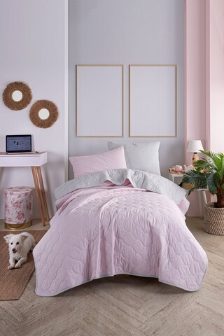 Set cuvertura Single 160x220 cm, 2 piese, L'essentiel Maison, Solid, Pulbere / Gri