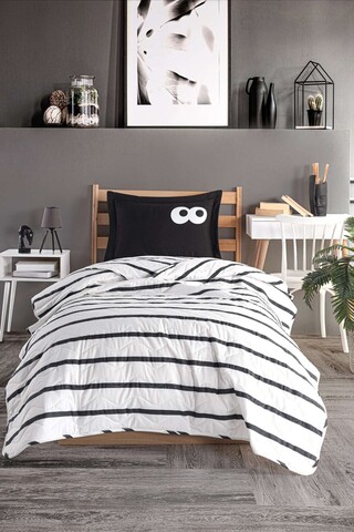 Set cuvertura Single 160x220 cm, 2 piese, L'essentiel Maison, Funny, Negru